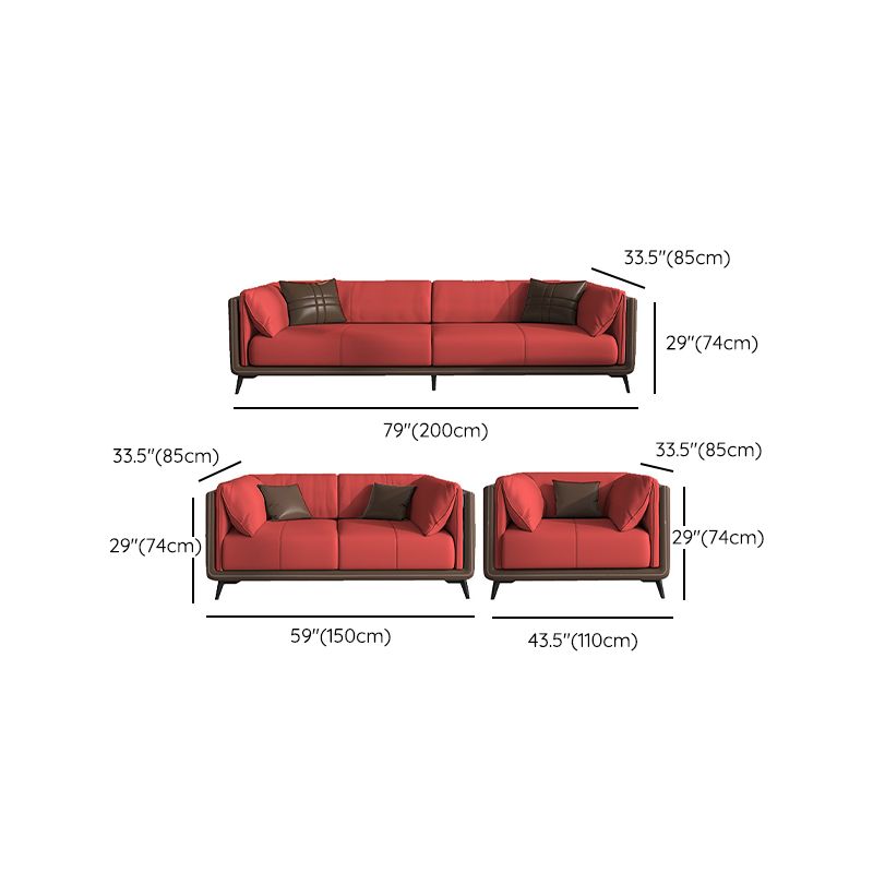 Genuine Leather Sofa Stationary Square Arm Seating for Living Room
