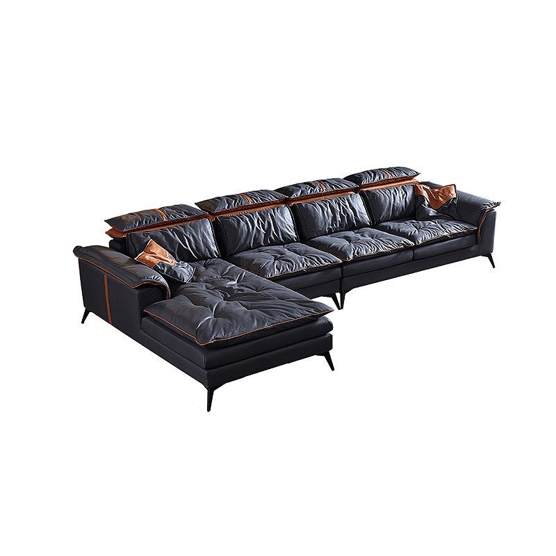 Pillow Top Arm Sectionals 26.22"High Faux Leather Cushion Back Sofa, Black Clearhalo 'furn' 'furn_sectionals' 'Furniture' 'furniture_sectionals' 'Living Room Furniture' 'Sectionals' 1200x1200_2d0fb128-a251-4eae-bf7e-8e1e69fde506