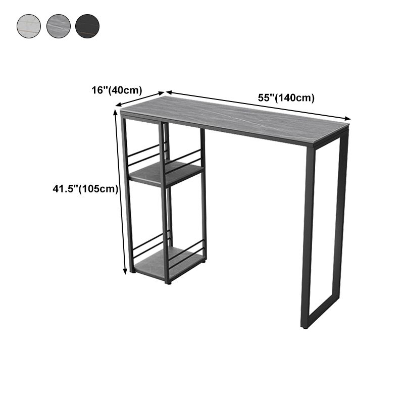 Industrial Black Iron Bar Dining Table Stone Top Rectangle Indoor Bistro Table with Shelf Clearhalo 'Bar Furniture' 'Bar Tables' 'bar_tables' 'furn' 'furn_bar_tables' 'Furniture' 'furniture_bar_tables' 'Kitchen & Dining Furniture' 1200x1200_2d14cee3-696b-4281-b941-0e534d6fef92