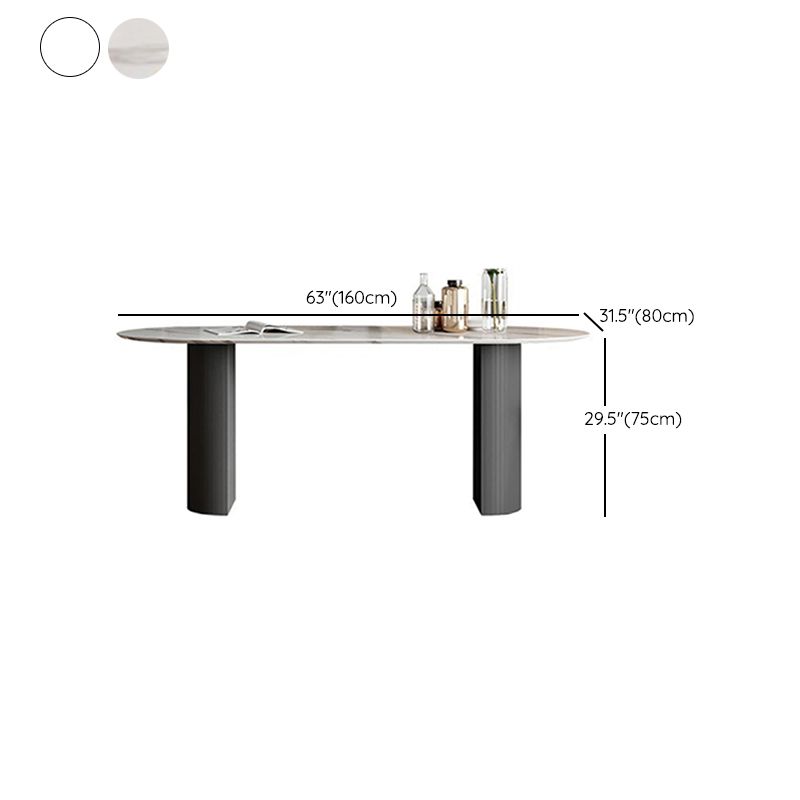 Modern Sintered Stone Dining Table Oval Shape Double Pedestal Kitchen Desk