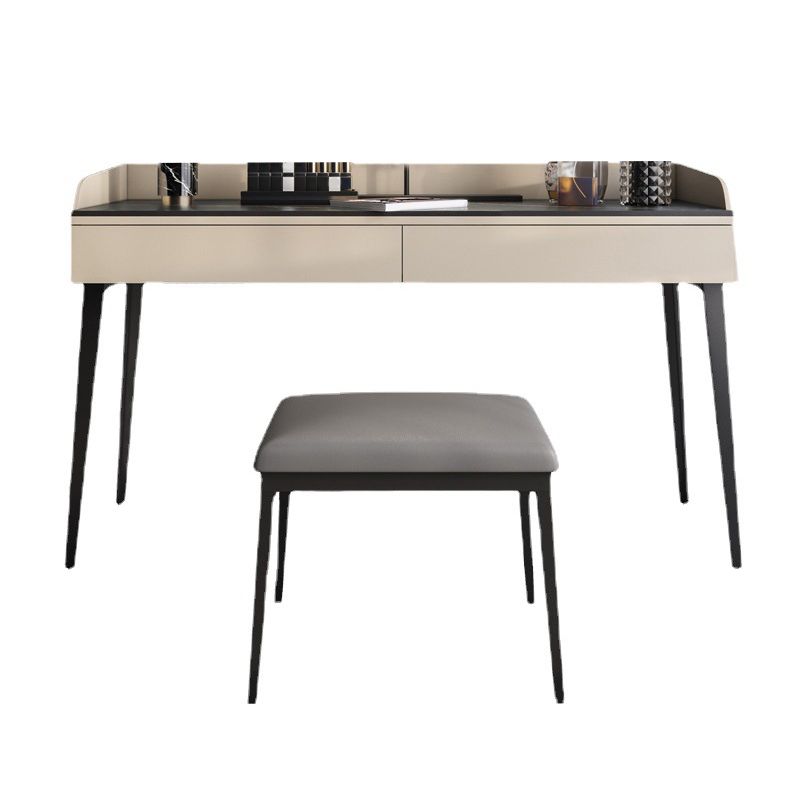 Contemporáneo de tocador de piedra Set 2 Cajones de almacenamiento con taburetes - 33.46 "H