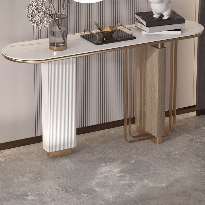 Modern Oval Console Table Stone Console Sofa Table in White for Home