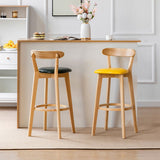 Scandinavian Rubberwood Low Back Barstool Milk Tea Shop Upholstered Stool