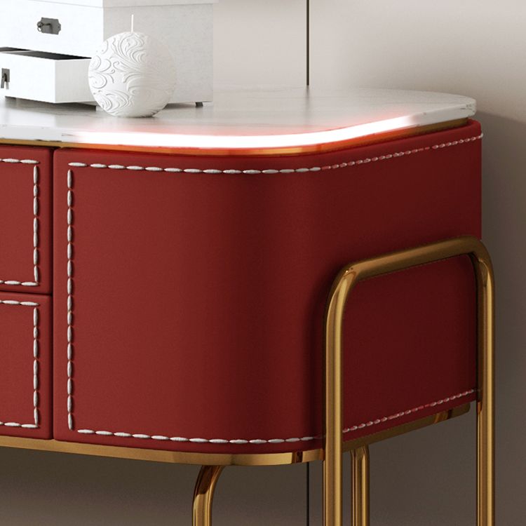 Luxurious Vanity Set 2 Storage Drawers with Mirror & Padded Stool in Red