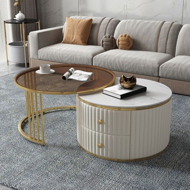 Slate and Metal Coffee Table Frame Nesting Coffee Table Set with Drawers Clearhalo 'Coffee & Accent Tables' 'Coffee Tables' 'coffee_tables' 'furn' 'furn_coffee_tables' 'Furniture' 'Living Room Furniture' 1200x1200_2d23533b-9752-498c-be8f-c99732432743