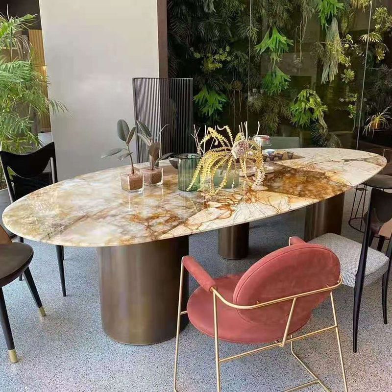 Oval Sintered Stone Dining Table Modern Furniture With Tripod Base for Office Clearhalo 'Dining Tables & Seating' 'Dining Tables' 'dining_table' 'furn' 'furn_dining_table' 'Furniture' 'Kitchen & Dining Furniture' 1200x1200_2d2595c8-1019-460d-9d70-a8724077369a