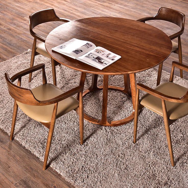 Round Pedestal Simplicity Dining Table Brown Tone Fixed Table with Pinewood Solid Wood Clearhalo 'Dining Tables & Seating' 'Dining Tables' 'dining_table' 'furn' 'furn_dining_table' 'Furniture' 'furniture_dining_table' 'Kitchen & Dining Furniture' 1200x1200_2d2a447b-b312-4c04-a0fe-64298dc73956