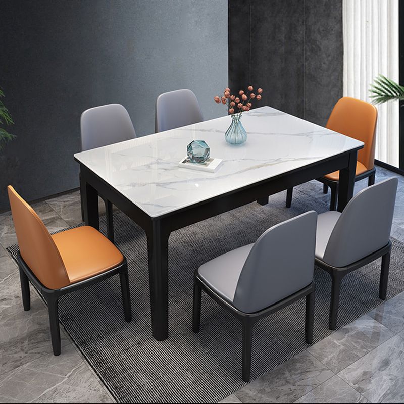 Rectangle 4 Legs Table Mid-Century Modern White Tone Fixed Table of Sintered Stone Clearhalo ' dining_table' 'Dining Tables & Seating' 'Dining Tables' 'furn' 'furn_dining_table' 'Furniture' 'furniture_dining_table' 'Kitchen & Dining Furniture' 'kitchen&dining_furn' 'kitchen' 'kitchen_dining_table' 1200x1200_2d2b2c79-958b-4913-86fd-ef76b46d54b3