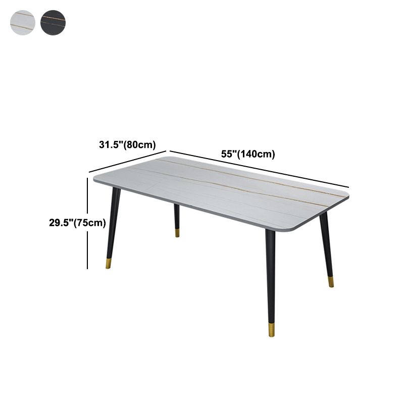 Rectangle Dining Table White and Black Stone Modern Dining Table