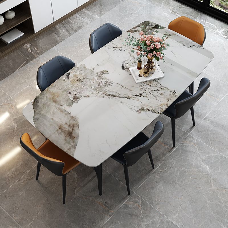 Sintered Stone Top Dining Table Rectangle Table with Metal 4 Legs for Restaurant Clearhalo 'Dining Tables & Seating' 'Dining Tables' 'dining_table' 'furn' 'furn_dining_table' 'Furniture' 'furniture_dining_table' 'Kitchen & Dining Furniture' 'kitchen' 'kitchen_dining_table' 1200x1200_2d3553a3-824d-4c65-9ec8-ceb9d1d3ff5f