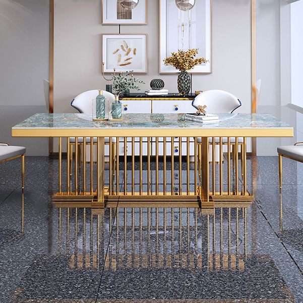 Glam Dining Stone Table Dining Rectangle Table with Metal Legs for Home Use Clearhalo 'Dining Tables & Seating' 'Dining Tables' 'dining_table' 'furn' 'furn_dining_table' 'Furniture' 'Kitchen & Dining Furniture' 1200x1200_2d369fa7-acda-40de-9029-ba8a001d9a2d