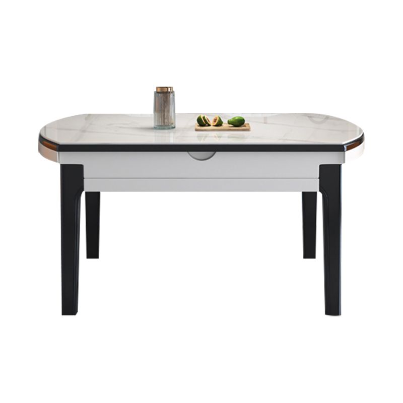 Modern Round Expandable Retractable Stone Top Dining Table with Black Wood Base Clearhalo 'Dining Tables & Seating' 'Dining Tables' 'dining_table' 'furn' 'furn_dining_table' 'Furniture' 'Kitchen & Dining Furniture' 1200x1200_2d37ef29-cf23-4f48-850d-1c201ad18100