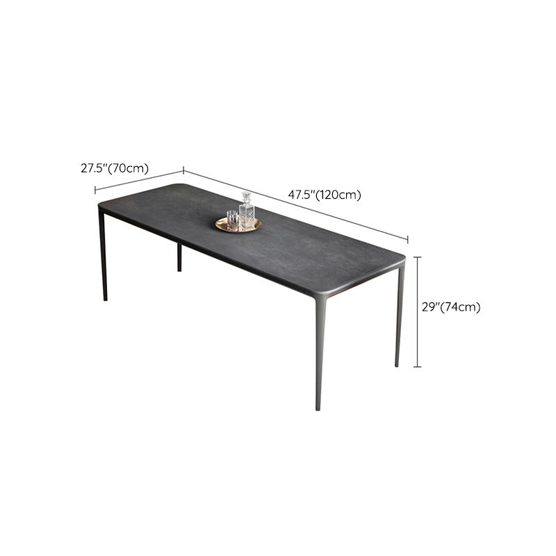 Modern Grey Rectangular Stone Tabletop Dining Table with 4 Black Legs Clearhalo 'Dining Tables & Seating' 'Dining Tables' 'dining_table' 'furn' 'furn_dining_table' 'Furniture' 'Kitchen & Dining Furniture' 1200x1200_2d38ab9d-854d-44fd-bd1f-fb309b53f7cc