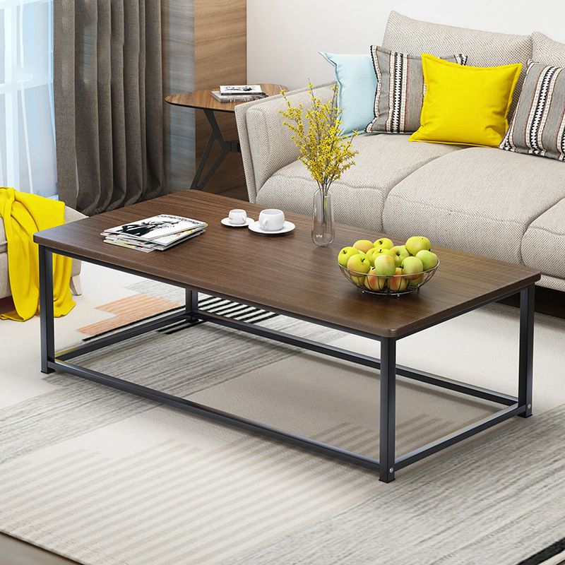 Modern Style Rectangular Wooden Table with Metal Frame Base Coffee Table Clearhalo 'Coffee & Accent Tables' 'Coffee Tables' 'coffee_tables' 'furn' 'furn_coffee_tables' 'Furniture' 'Living Room Furniture' 1200x1200_2d3aeb19-871f-489e-8c81-4497346fcf6d