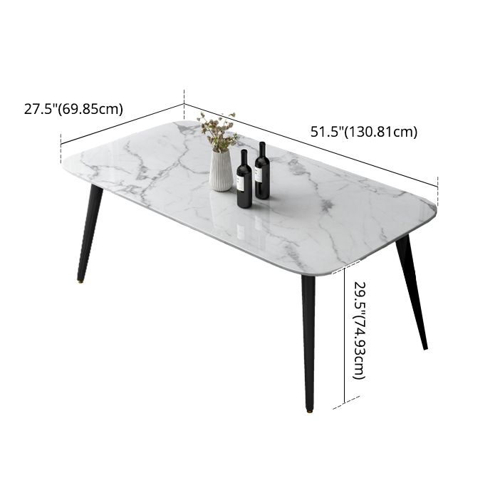 Contemporary Style Marble Dining Set with White Table and 4 Black Legs Base for Home Use Clearhalo 'Dining Room Sets' 'Dining Tables & Seating' 'dining_room_set' 'furn' 'furn_dining_room_set' 'Furniture' 'furniture_dining_room_set' 'Kitchen & Dining Furniture' 'kitchen&dining_furn' 'kitchen' 1200x1200_2d3e513b-545d-4c76-855b-8cb74fc91fd6