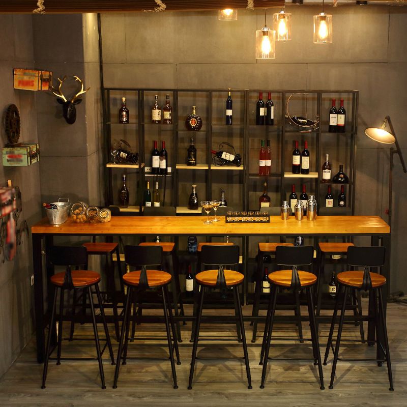 Pine Wood Bar Table Industrial Bar Table with Trestle Base in Black Clearhalo 'Bar Furniture' 'Bar Tables' 'bar_tables' 'furn' 'furn_bar_tables' 'Furniture' 'furniture_bar_tables' 'Kitchen & Dining Furniture' 1200x1200_2d3ff2ce-8263-4cc3-99db-726bbb7884b5