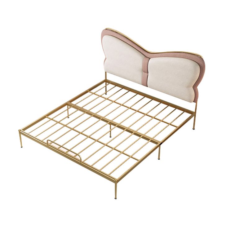 Low Profile Standard Bed Gold Metal Bed Frame with Upholstered Headboard Clearhalo 'Bedroom Furniture' 'Beds' 'furn' 'furn_beds' 'Furniture' 1200x1200_2d4265cb-fb0f-4d40-8fba-175bceecf0a7