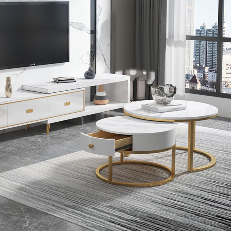Slate Frame Coffee Table Round Nesting Coffee Table Set for Living Room Clearhalo 'Coffee & Accent Tables' 'Coffee Tables' 'coffee_tables' 'furn' 'furn_coffee_tables' 'Furniture' 'Living Room Furniture' 1200x1200_2d462dd1-f16c-4728-a8d4-bb4e425497fb