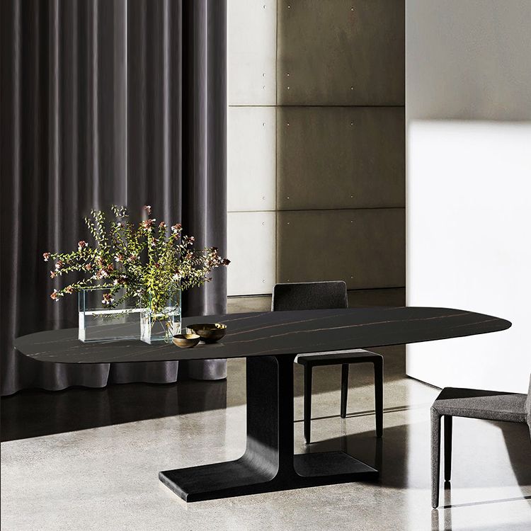 Oval Contemporary Dining Table Black Sintered Stone Table with Pedestal Base Clearhalo ' dining_table' 'Dining Tables & Seating' 'Dining Tables' 'furn' 'furn_dining_table' 'Furniture' 'furniture_dining_table' 'Kitchen & Dining Furniture' 'kitchen&dining_furn' 'kitchen' 'kitchen_dining_table' 1200x1200_2d472ba5-0d2a-4ed5-8c5c-15eb670f8588