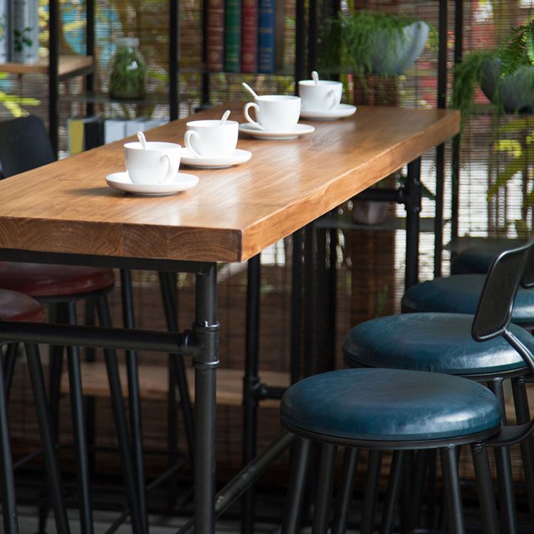 Modern Trestle Bistro Bar Desk Solid Wood and Metal Counter Wine Table for Shop