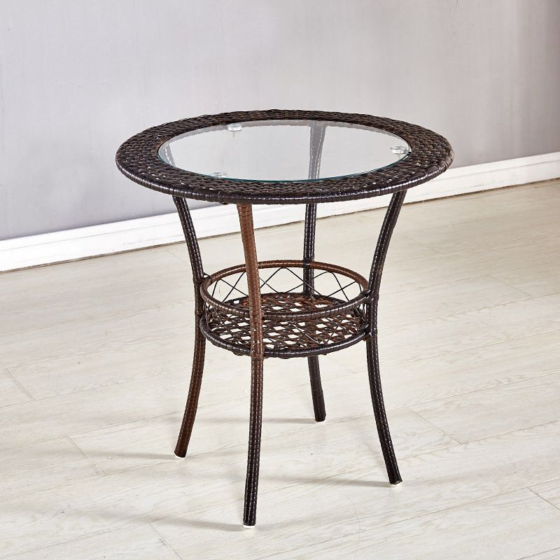 4 Legs Single Coffee Table Glass Modern with Shelf Cocktail Table