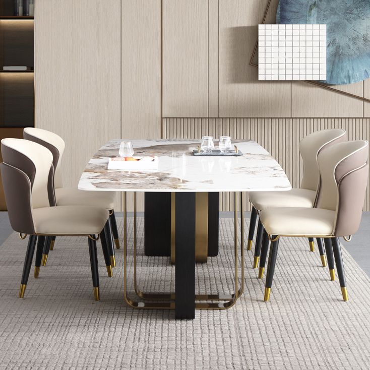 Modern Style Rectangle Dining Table Sintered Stone Table with Metal Legs for Home Clearhalo 'Dining Tables & Seating' 'Dining Tables' 'dining_table' 'furn' 'furn_dining_table' 'Furniture' 'Kitchen & Dining Furniture' 1200x1200_2d4c1b01-881a-4094-805b-2179c63331a6