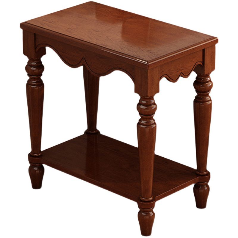 French Country Rectangular Wood Side Table Four-Leg End Table with Shelf