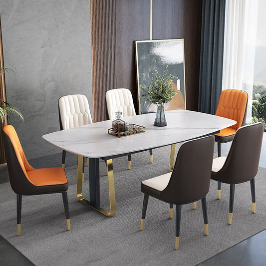 Luxury Sintered Stone Dining Table Rectangle Kitchen Table with Double Pedestal
