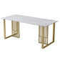 Glam Stone Dining Table Rectangle Iron Table with Golden Double Pedestal Table Clearhalo 'Dining Tables & Seating' 'Dining Tables' 'dining_table' 'furn' 'furn_dining_table' 'Furniture' 'furniture_dining_table' 'Kitchen & Dining Furniture' 'kitchen' 'kitchen_dining_table' 1200x1200_2d529cc4-485f-41dd-9720-fcd91e60d3f5