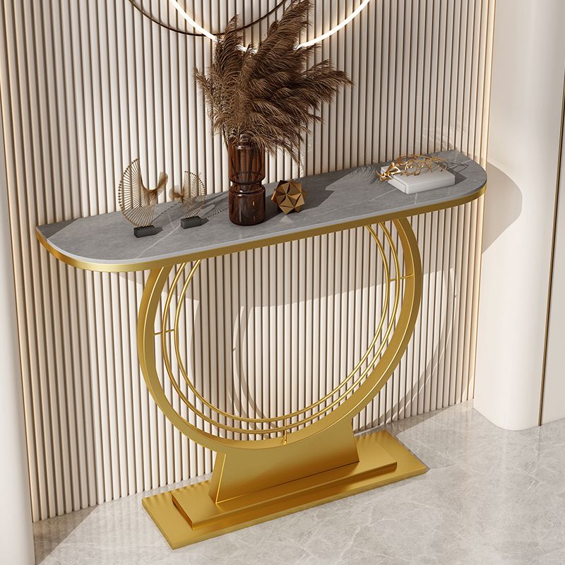 Tavolo console in ardesia glam mezza luna resistente al piedistallo di divano di divano in ferro.