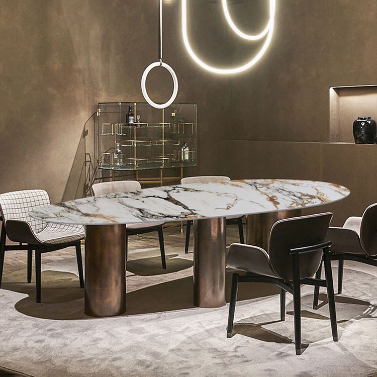 Oval Sintered Stone Dining Table Luxury Table in White with Metal 3 Legs Clearhalo ' dining_table' 'Dining Tables & Seating' 'Dining Tables' 'furn' 'furn_dining_table' 'Furniture' 'furniture_dining_table' 'Kitchen & Dining Furniture' 'kitchen&dining_furn' 'kitchen' 'kitchen_dining_table' 1200x1200_2d5a0174-b121-4fb2-a0be-2dd19a3a917a