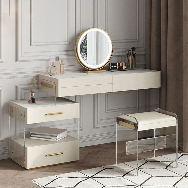 Modernism Acrylic Dressing Table Stone/Glass Top Makeup Vanity