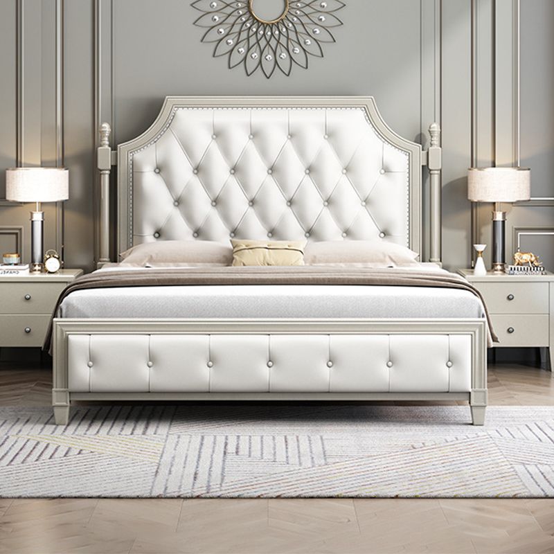 84.65 inch Wide Victorian Wingback Bed Frame Pine Wood Bed with Upholstered Headboard