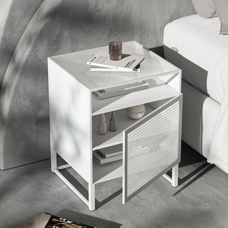 Modern Lower Shelf Night Stand Glass Bedside Cabinet for Bedroom Clearhalo 'Bedroom Furniture' 'furn' 'furn_night_stand' 'Furniture' 'night_stand' 'Nightstands' 1200x1200_2d5e0506-cadb-41f2-beed-d7ff9a6578f9