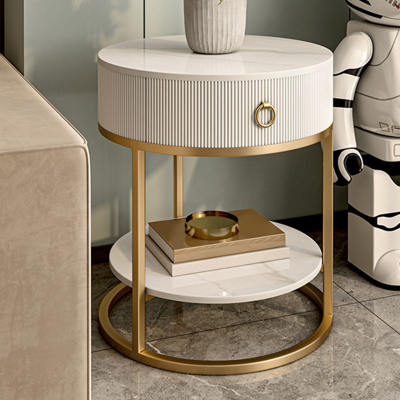 Round Slate Top End Table 22.83" Tall Iron Frame Side Table with Storage Clearhalo 'Coffee & Accent Tables' 'End & Side Tables' 'end_side_tables' 'furn' 'furn_end_side_tables' 'Furniture' 'Living Room Furniture' 1200x1200_2d62cbc0-ea84-461f-bd80-cacd1f65ac5f