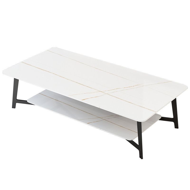 Modern White/Black Rectangle 4 Legs Coffee Table Slate and Metal Table Clearhalo 'Coffee & Accent Tables' 'Coffee Tables' 'coffee_tables' 'Furniture' 'furniture_coffee_tables' 'Living Room Furniture' 1200x1200_2d633237-cc7d-469f-bf11-a4ea1461e525