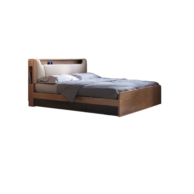 Cama de cabecera tapizada de madera de cama estándar contemporánea