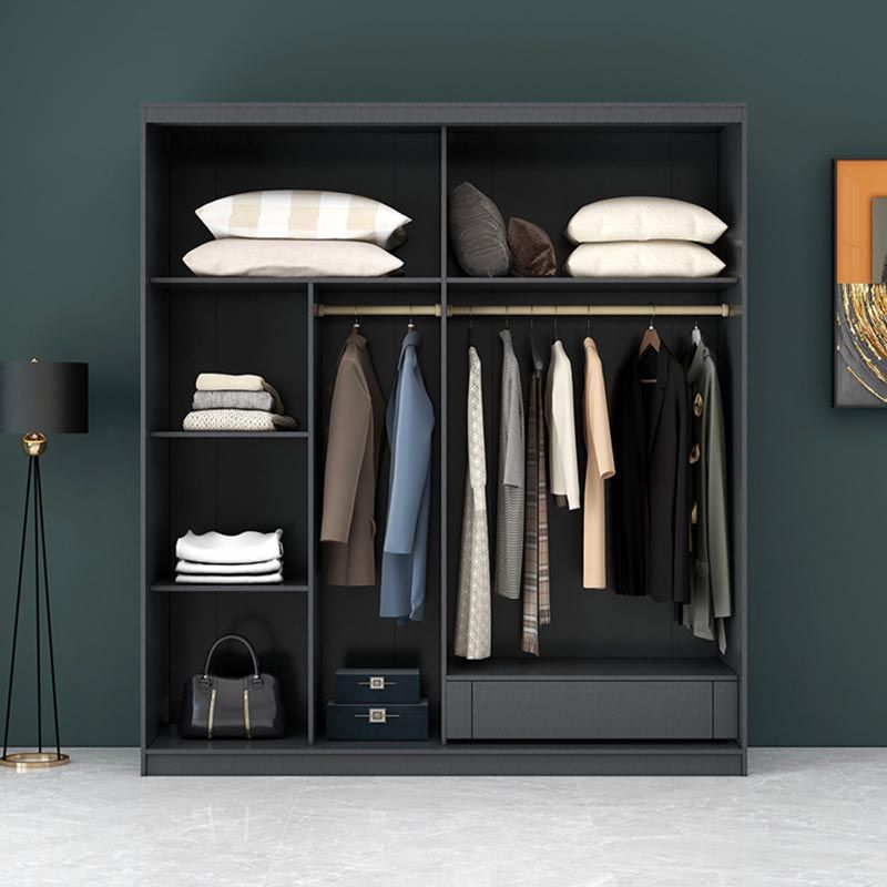 Armoire de porte coulissante moderne pour armoire noire de chambre à coucher avec portes en verre
