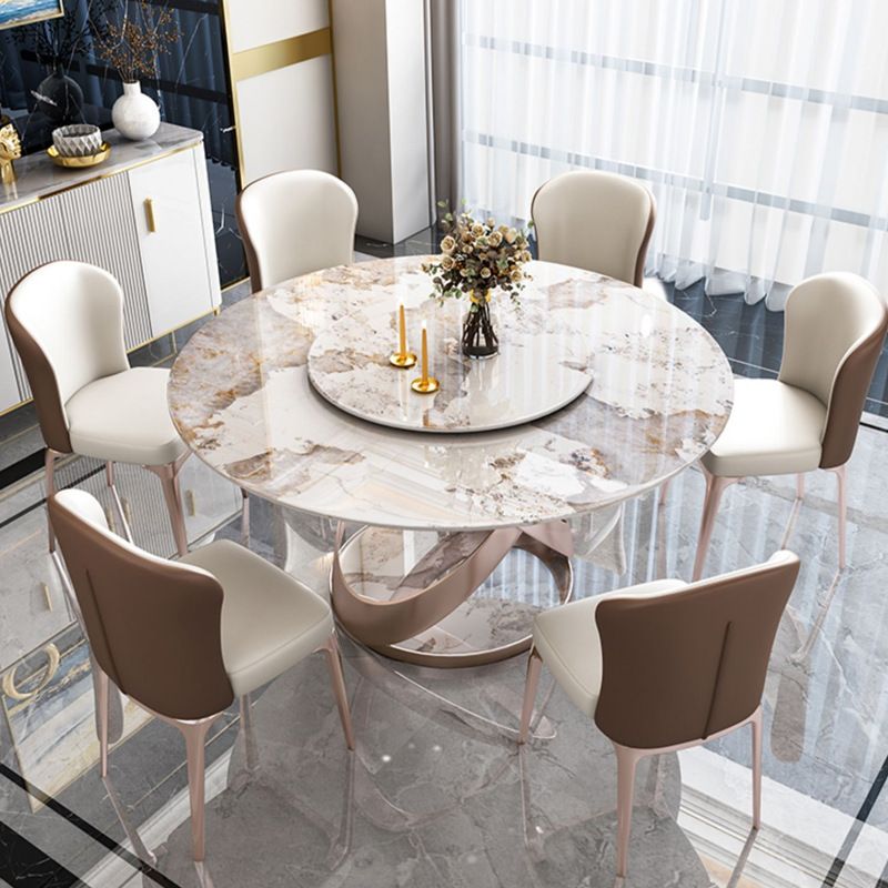 Table à manger en pierre enthousiaste ronde avec une base de piédestal en finition mate