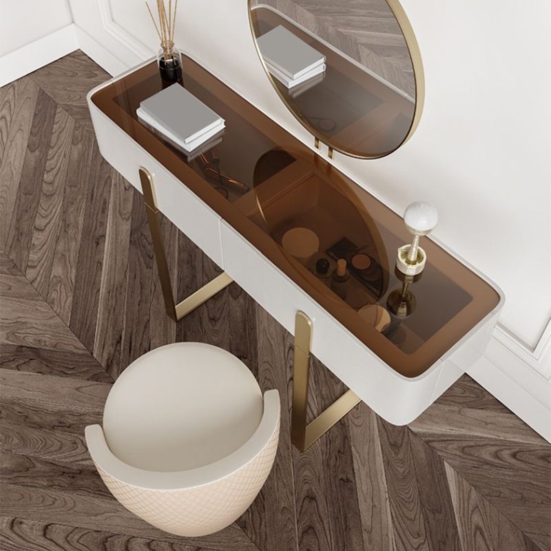 Brown Glass Top Vanity Table Glam Simple 29.53" H Dressing Table Set Clearhalo 'Bedroom Furniture' 'furn' 'furn_makeup_vanities' 'Furniture' 'Makeup Vanities' 'makeup_vanities' 1200x1200_2d6a5247-e92c-40d0-b7a5-97ee57055ac9