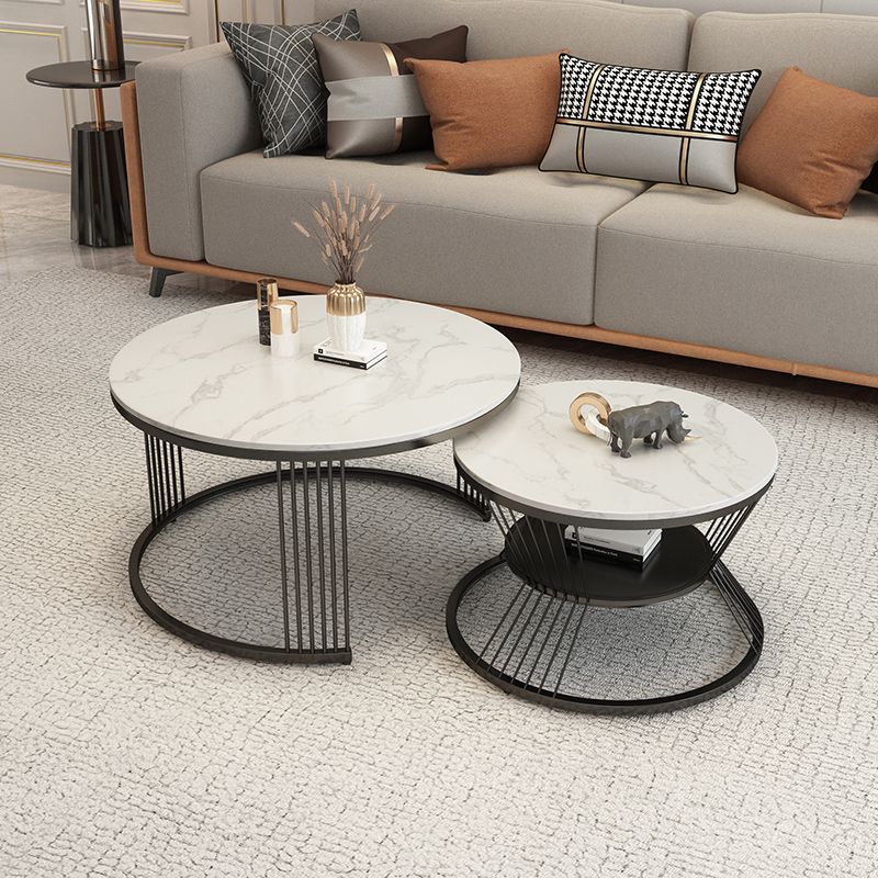 Slate Coffee Table Round Nesting Coffee Table Set with Storage Clearhalo 'Coffee & Accent Tables' 'Coffee Tables' 'coffee_tables' 'furn' 'furn_coffee_tables' 'Furniture' 'Living Room Furniture' 1200x1200_2d6af8d1-5925-406f-a61b-dd0e0597b467
