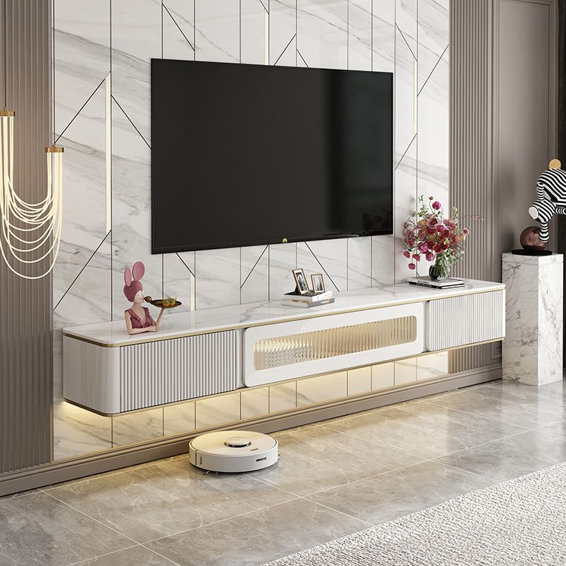 White Stone TV Stand Glam TV Media Stand with Storage for Living Room