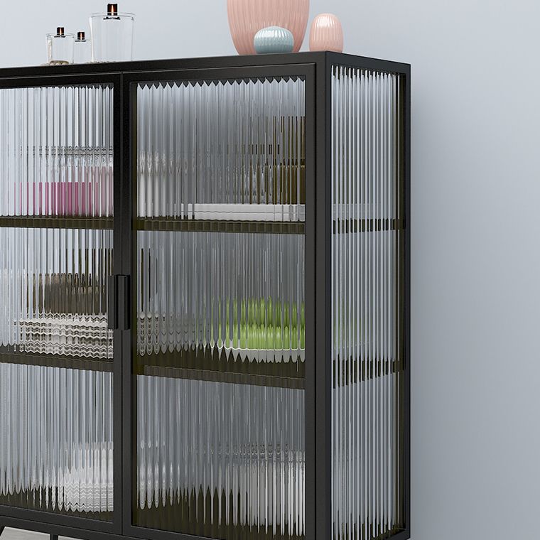 Glass Door Iron Sideboard Modern Server Cabinet with Storage for Kitchen Clearhalo 'buffet_sideboard' 'Buffets & Sideboards' 'furn' 'furn_buffet_sideboard' 'Furniture' 'Kitchen & Dining Furniture' 1200x1200_2d6d01fb-f103-41a0-baea-253f075782d7