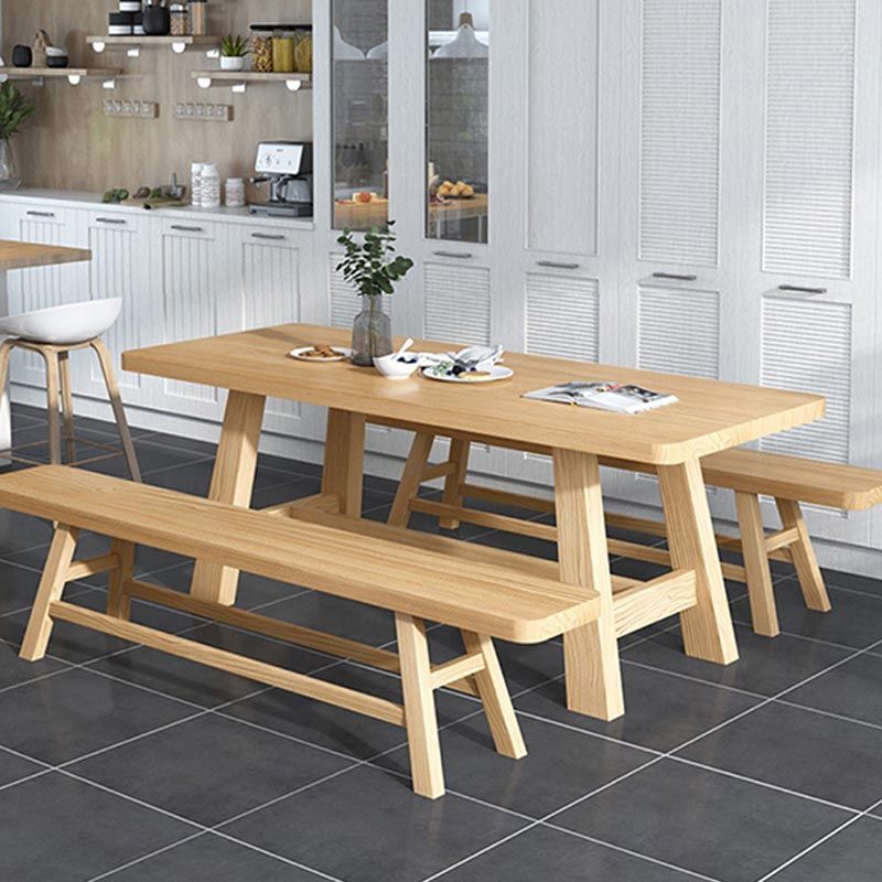 Modern Pine Trestle Dining Table Wood Rectangle Table in Natural Clearhalo 'Dining Tables & Seating' 'Dining Tables' 'dining_table' 'furn' 'furn_dining_table' 'Furniture' 'Kitchen & Dining Furniture' 1200x1200_2d6e270a-d455-4d76-863e-ccb83a1899f9