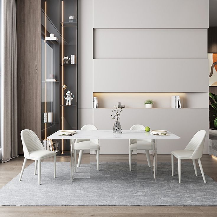 Modern White Dining Table Rectangle Sintered Stone Dining Table with Acrylic Legs Clearhalo ' dining_table' 'Dining Tables & Seating' 'Dining Tables' 'furn' 'furn_dining_table' 'Furniture' 'furniture_dining_table' 'Kitchen & Dining Furniture' 'kitchen&dining_furn' 'kitchen' 'kitchen_dining_table' 1200x1200_2d73fc8c-560b-4c3a-af1c-af20ec14d710