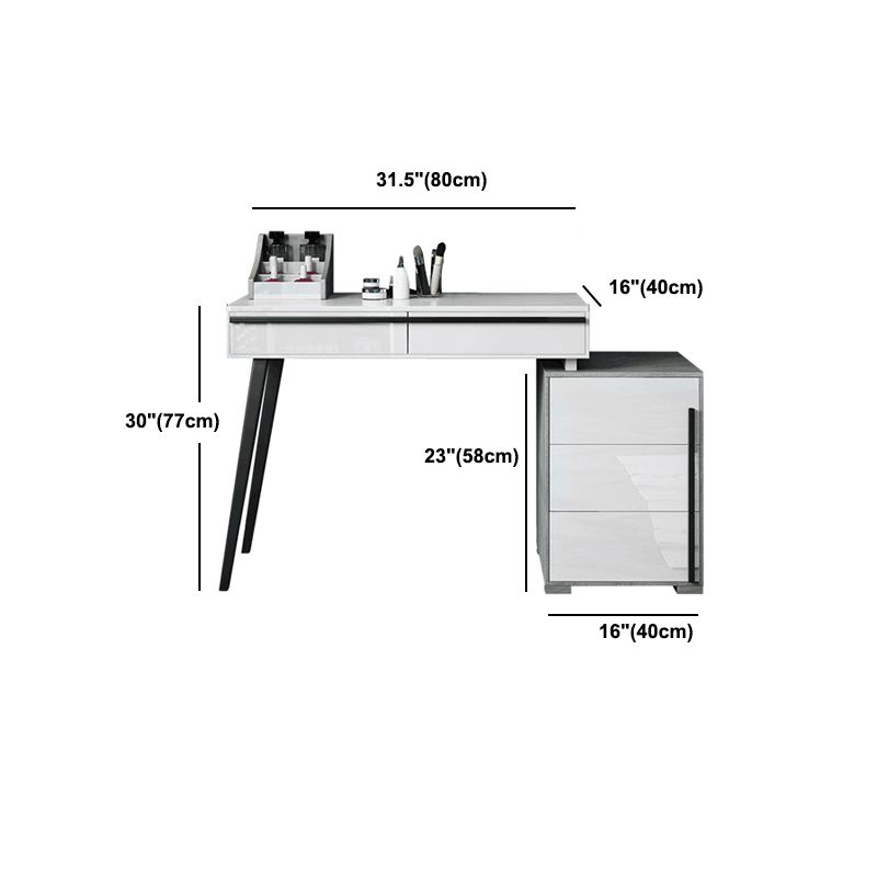 Contemporary Vanity with Padded Stool Engineered Wood Dresser in Glossy Finish