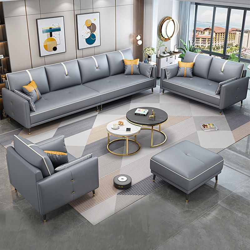 Canapé en cuir fausse 35,43 "High Modern Square ARM SOFA avec 4 oreillers
