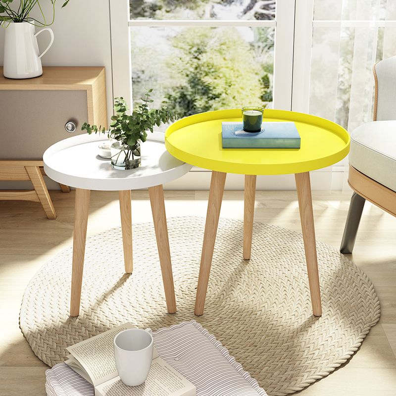 17.71" Tall Plastic Round Top Side Table Wooden 3 Legs End Table