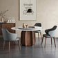Mesa de comedor redonda Top de piedra moderna Mesa de comedor con pedestal de madera maciza