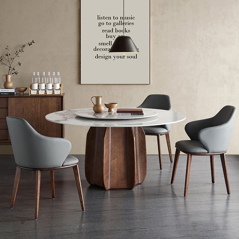 Mesa de comedor redonda Top de piedra moderna Mesa de comedor con pedestal de madera maciza